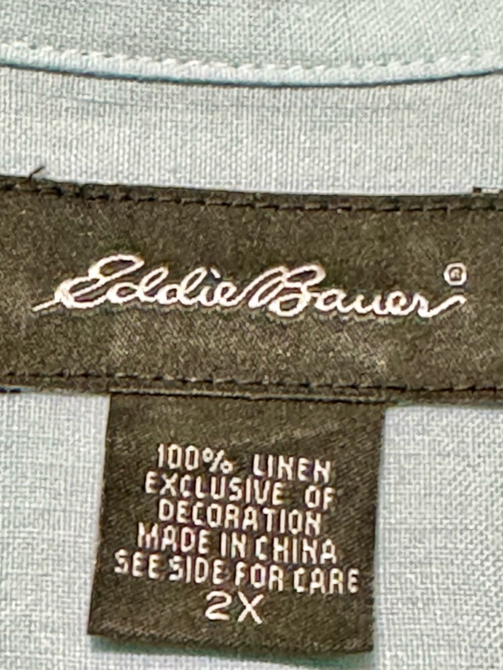 Eddie Bauer 100% Linen Light Blue 3/4 Length Button Front V Neck Collared Blouse - Picture 10 of 11
